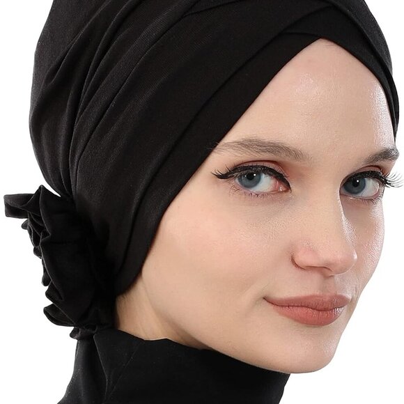 Accessories - Instant Turban Head Wraps for Women Cotton Hijab Chemo Scarves Black